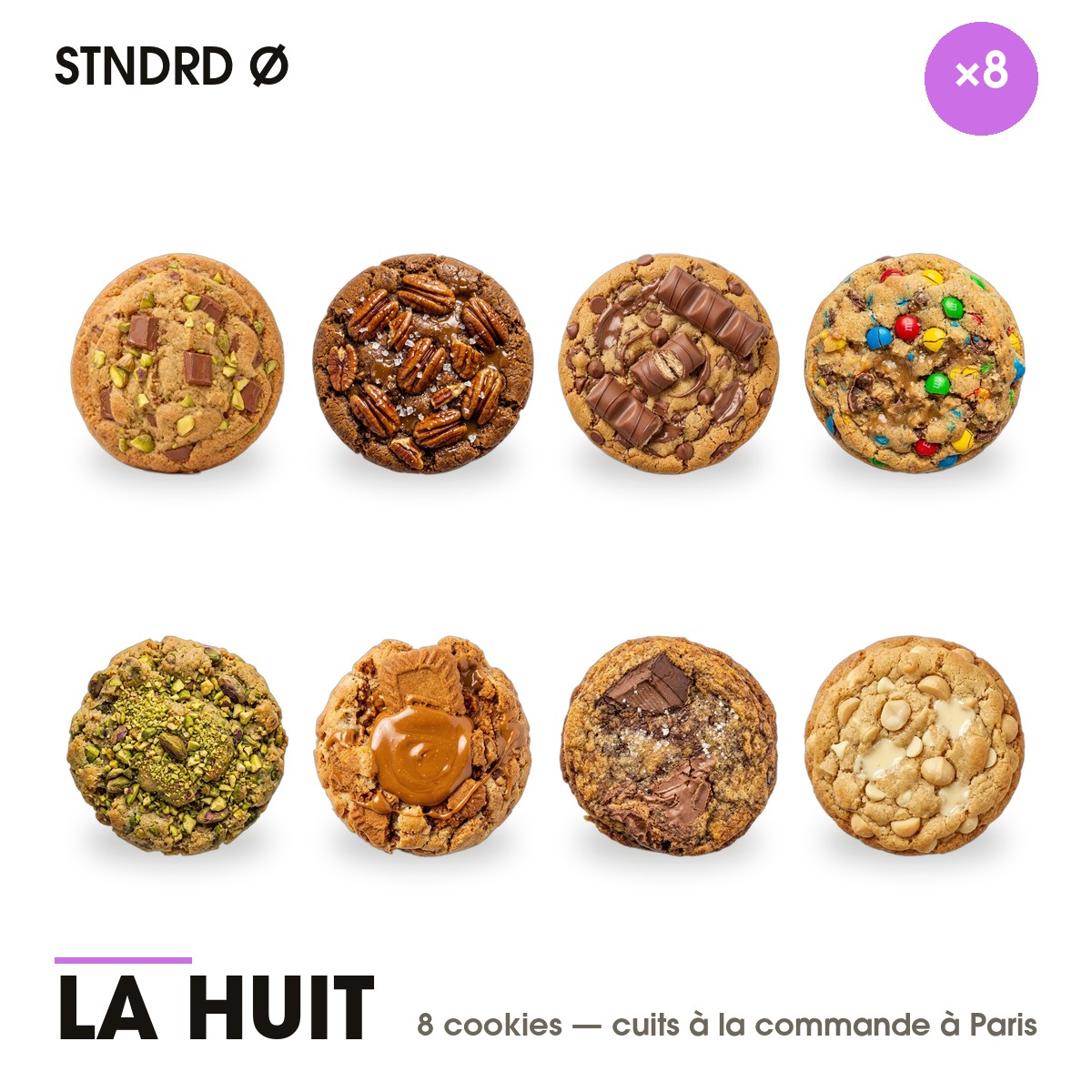 Les cookies de LA HUIT, détourés sur fond blanc